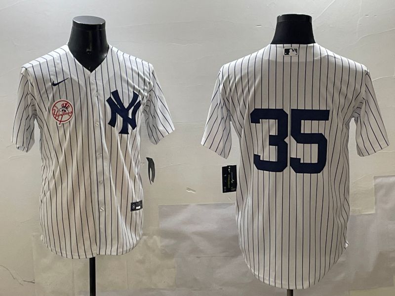 Men New York Yankees #35 No Name White Stripe Game 2025 Nike MLB Jersey style 9